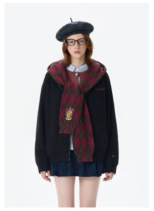 Harry Potter × 13DE MARZO Hogwarts Four Houses Bear Zipper Hoodie