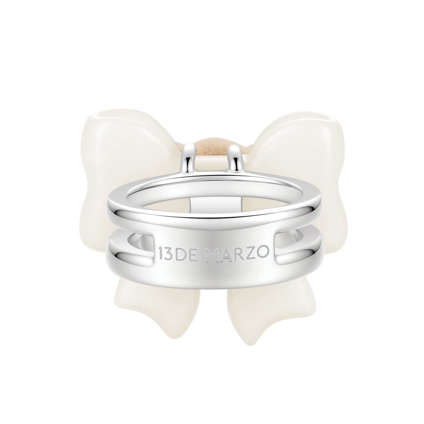 13DE MARZO Mini Bear Bow Ring White