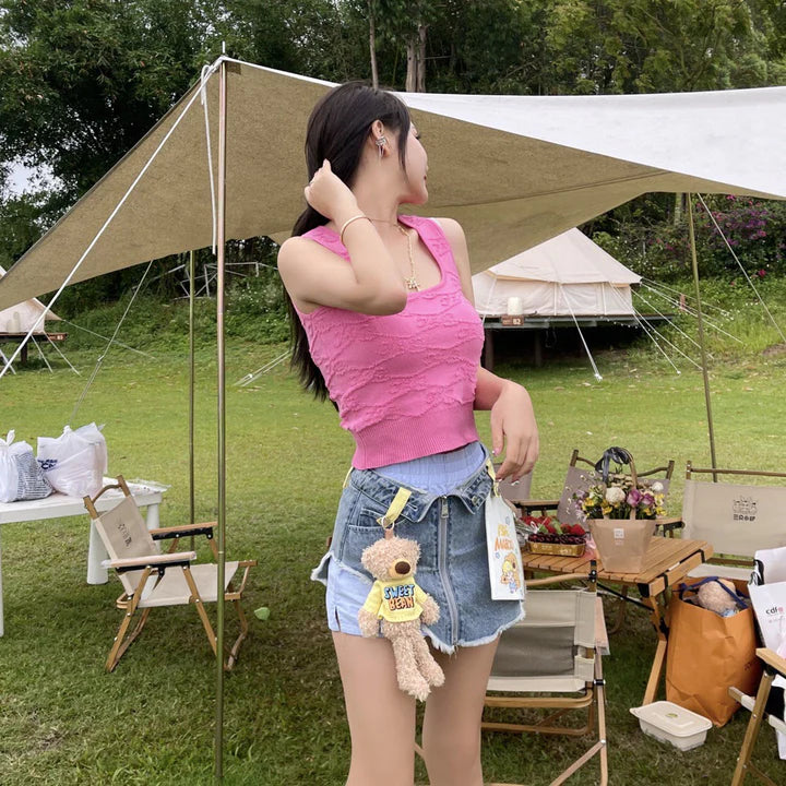 13 DE MARZO SWEAT BEAN BEAR ZIPPED DENIM SKIRT