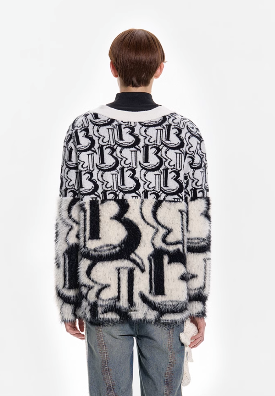 13 DE MARZO JACQUARD KNITTED CARDIGAN COVERED WITH LOGO