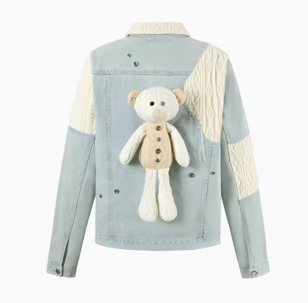13 DE MARZO WOOL PATCHWORK PLEATED CASUAL JACKET DENIM