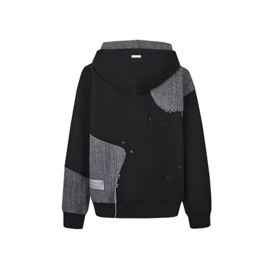 13 DE MARZO WOOLEN SPLICED DOUBLE CAP PLEATED LOOSE HOODIE