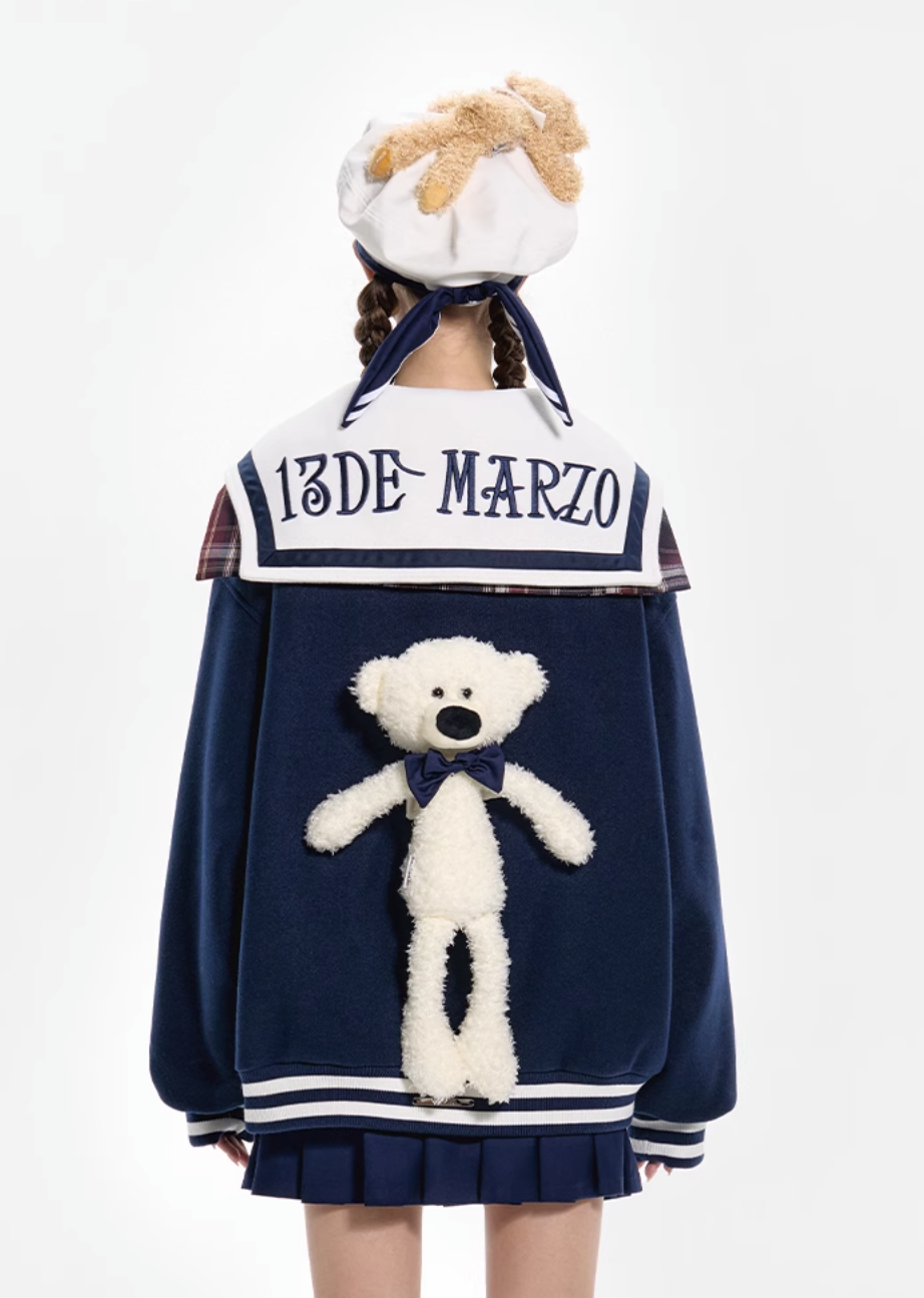 13 DE MARZO NAVY COLLAR FASHION BASEBALL JACKET