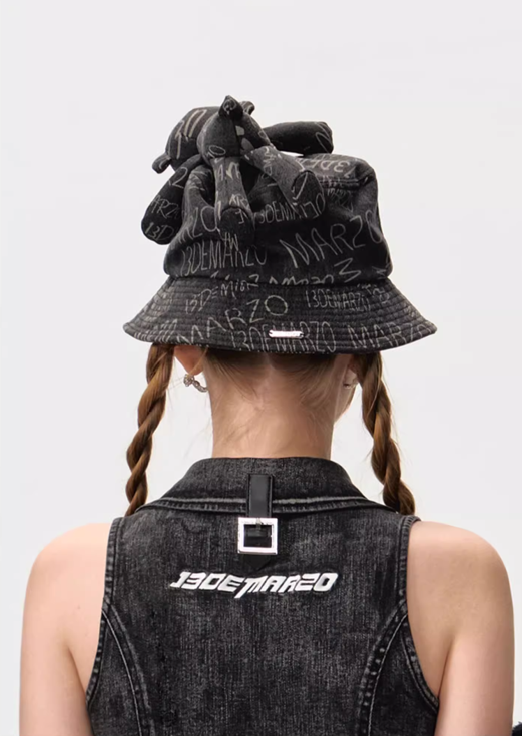 13DE MARZO Graffiti Logo Denim Bucket Hat