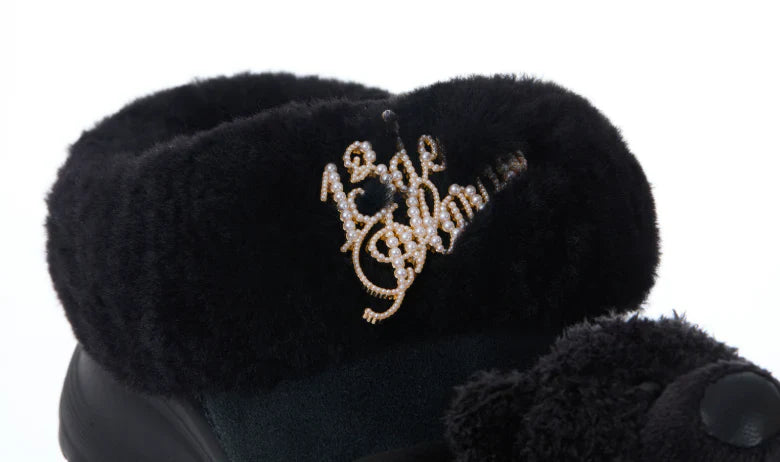 13DE MARZO Bear Fuzzy Snow Slippers Black