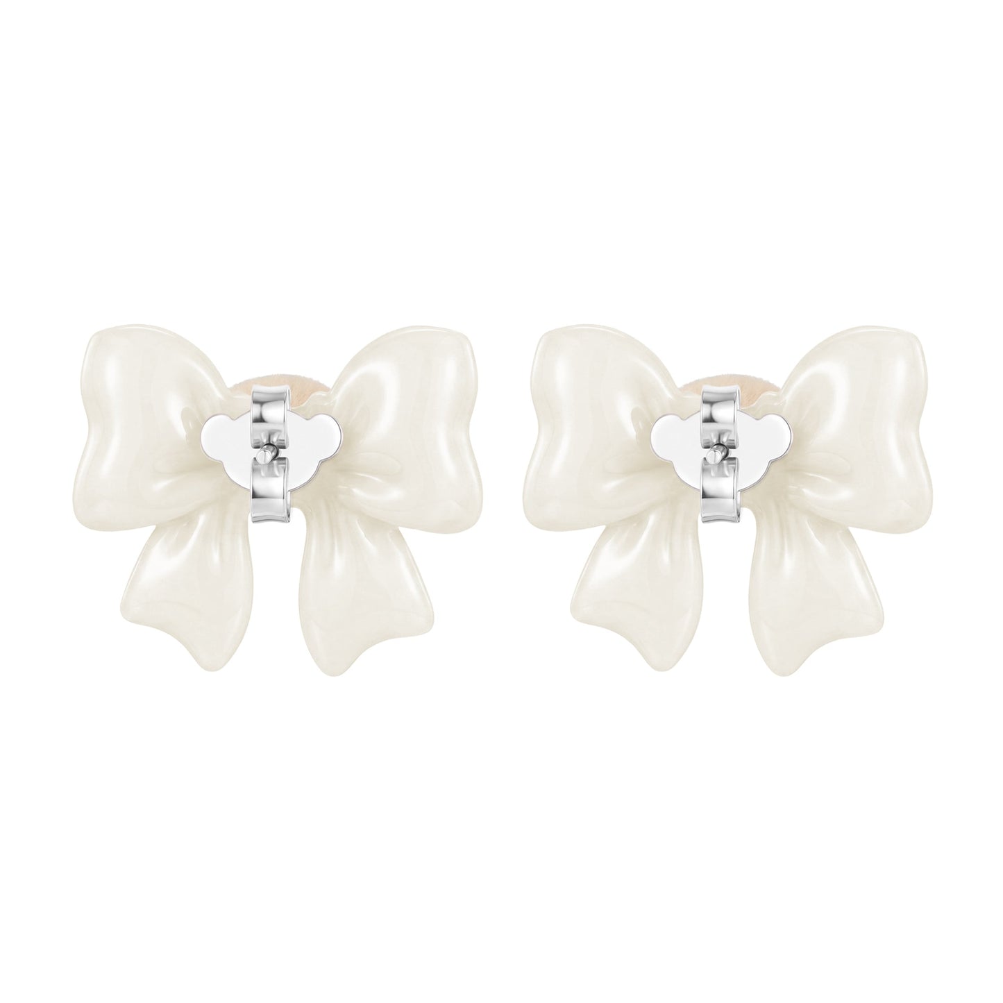 13DE MARZO Mini Bear Bow Studs White