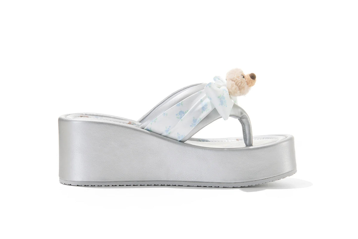 13DE MARZO Floral-print Wedge Sandals Silver
