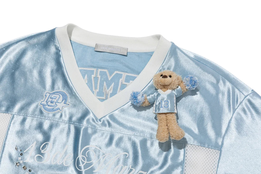 13DE MARZO Bear Cheerleader Satin Jersey T-shirt Blue