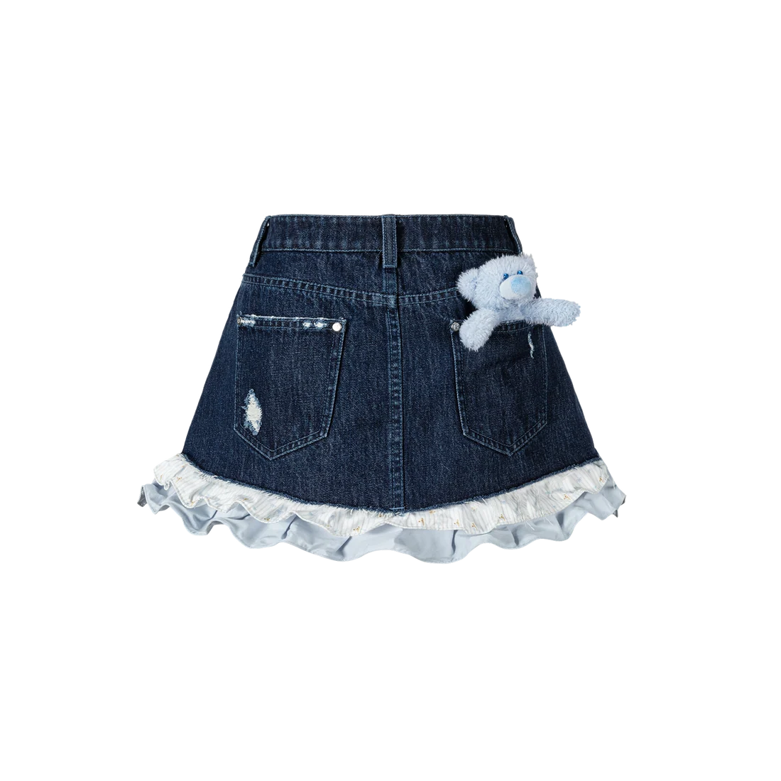13DE MARZO Two-piece Style Smocked Denim Skirt Navy Blue