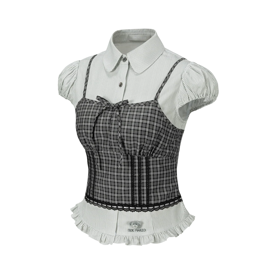 13DE MARZO Sleeveless Top with Puff Sleeve Shirt Dark Grey