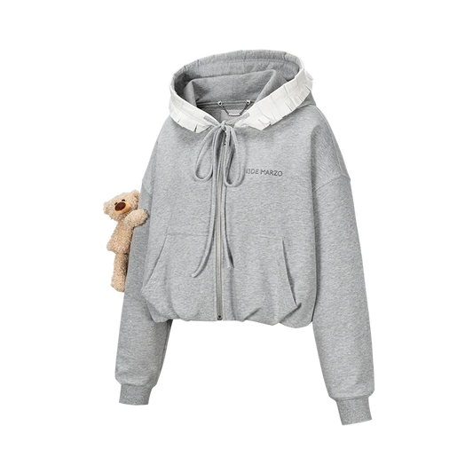 13DE MARZO Lace Edge Zip Hoodie Grey