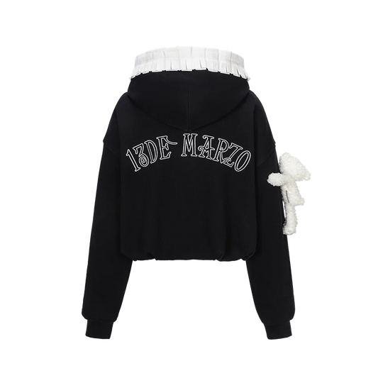 13DE MARZO Lace Edge Zip Hoodie Black