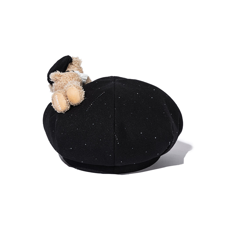 13DE MARZO Glass Print Octagonal Beret Black