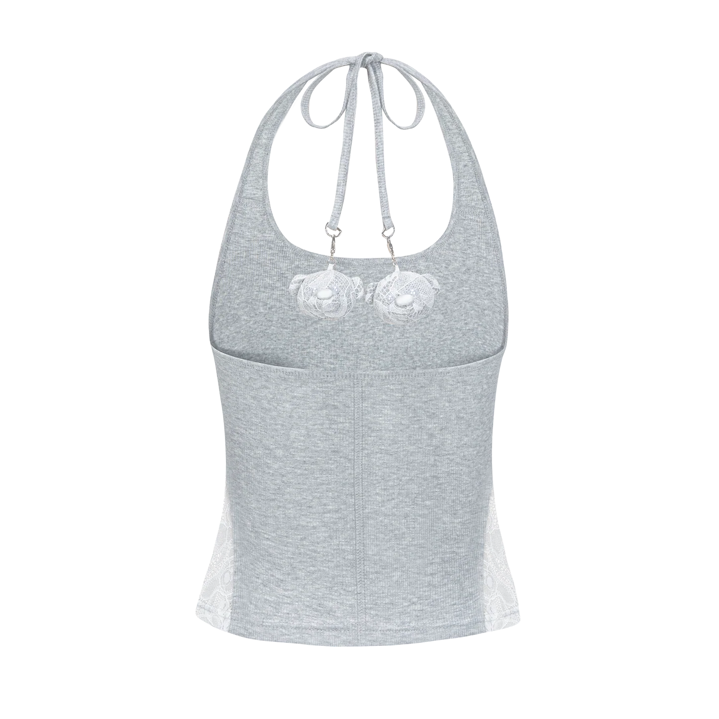 13DE MARZO Bear Lacy Halter Top Grey