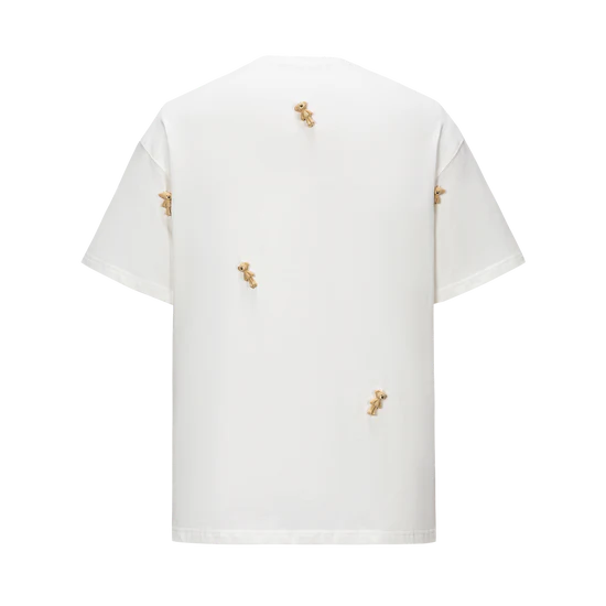 13DE MARZO Mini Flocked Bear T-shirt Dark Beige