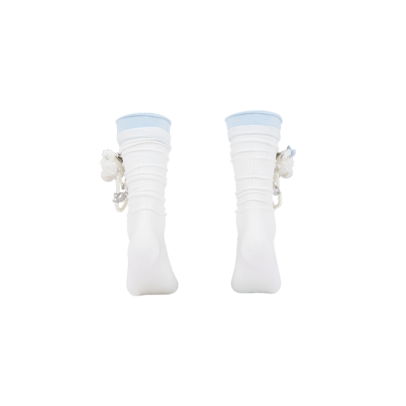 13DE MARZO Double-Layer Contrast Crew Socks White