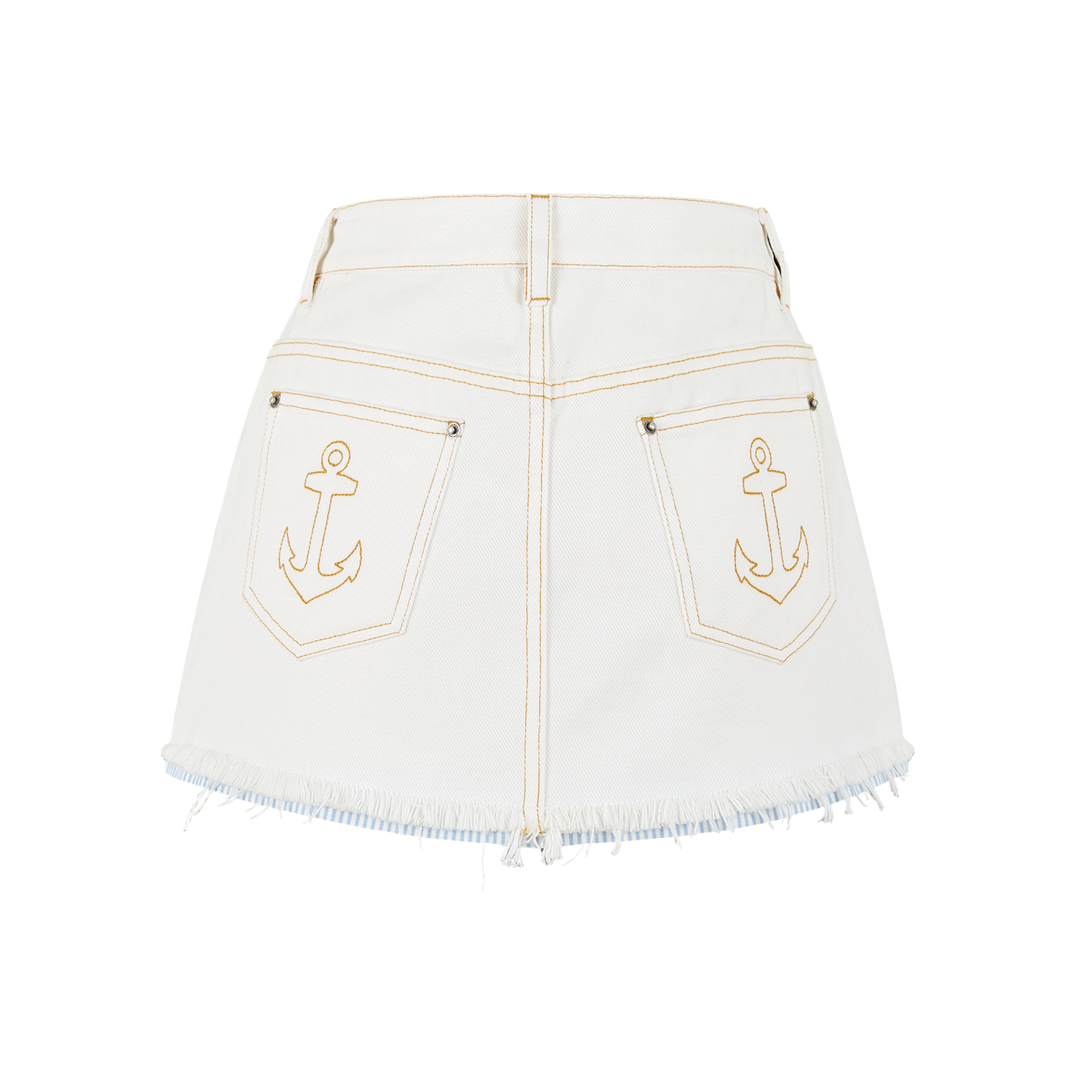 13DE MARZO Sailor Bear Denim Skirt White