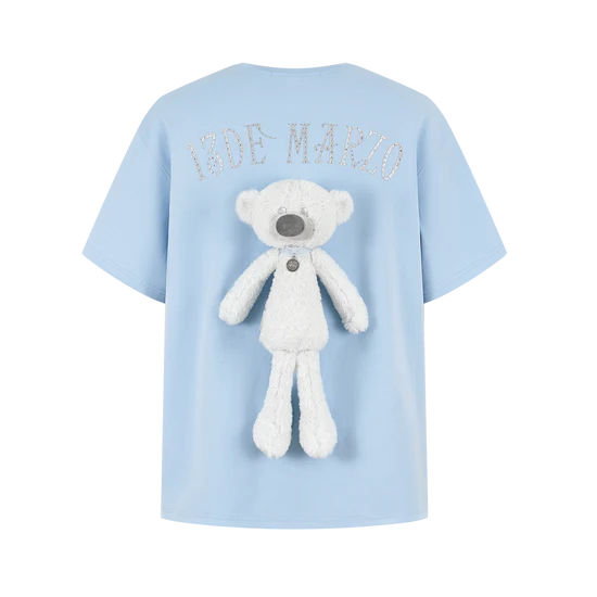 13DE MARZO Shimmer Logo Print Bear T-shirt Blue