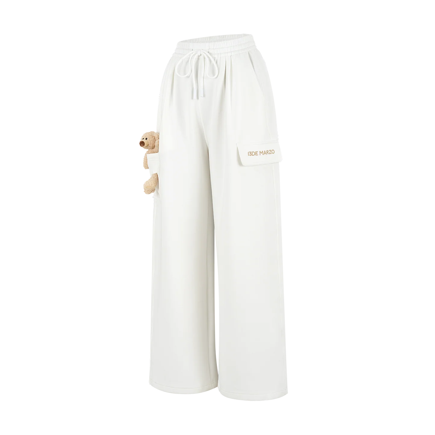 13DE MARZO Pocket Bear Wide-leg Sweatpants White