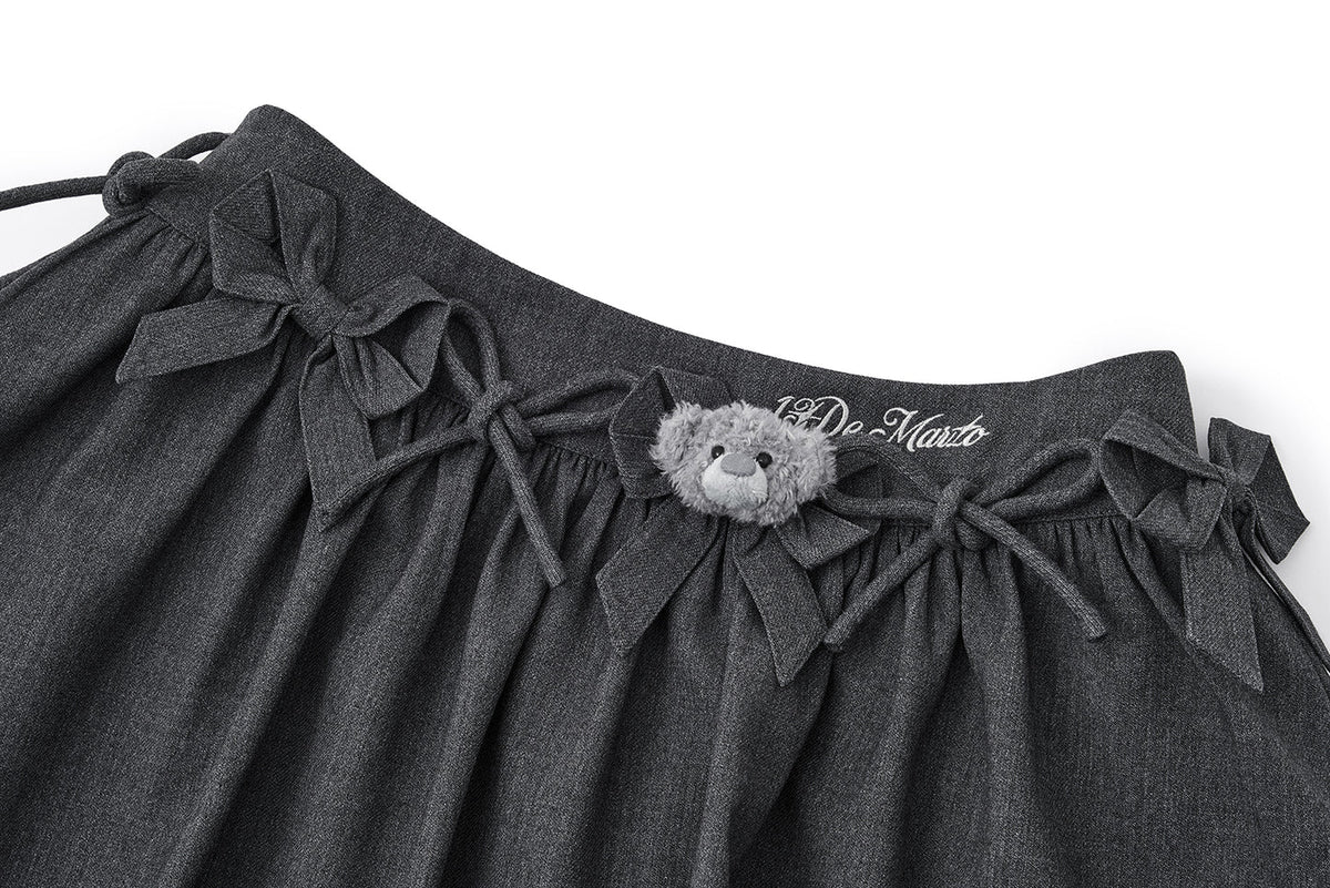 13DE MARZO Mini Bear Bow Blazer Skirt Grey