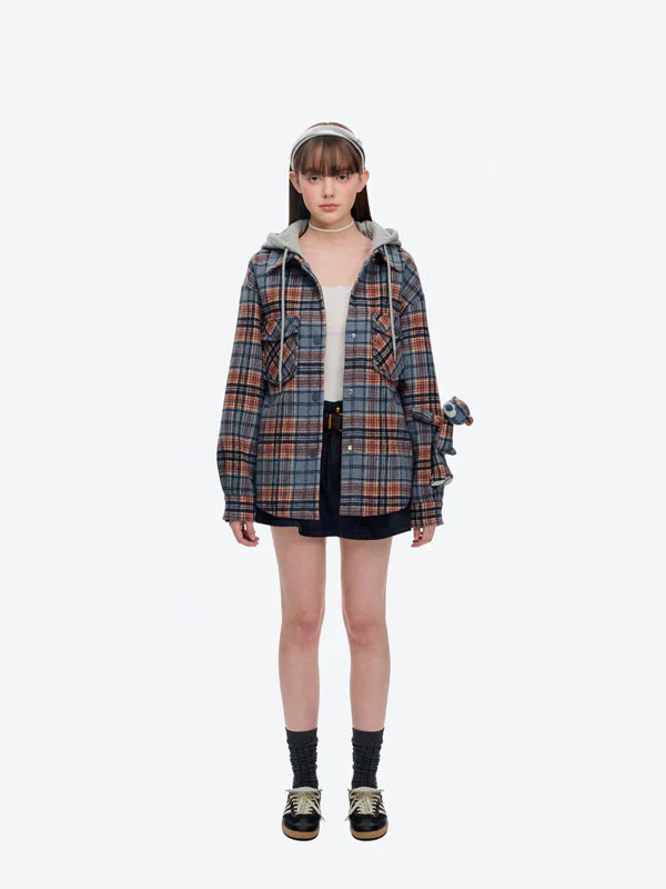 13DE MARZO Doozoo Checked Hooded Jacket