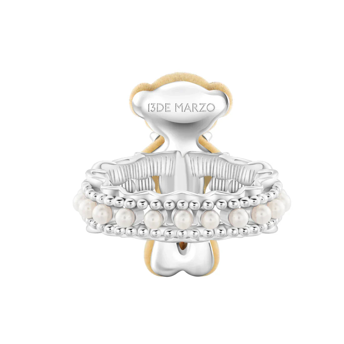 13DE MARZO Bear Pearl Zircon Heart Ring