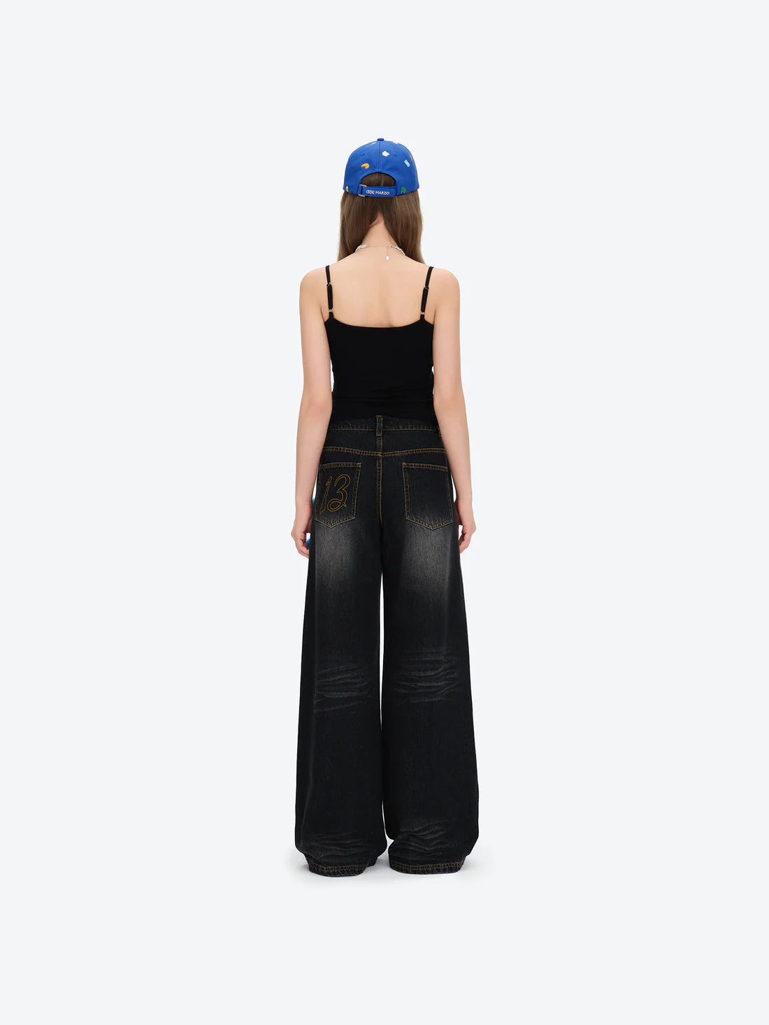13DE MARZO Colorful All-Over Bear Print Jeans Black