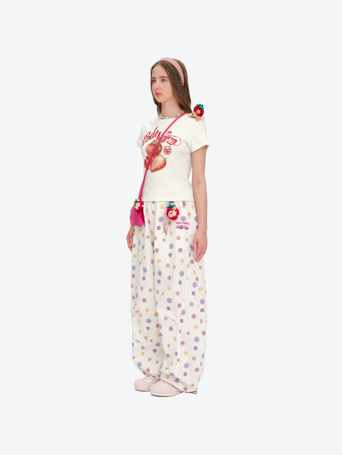 13DE MARZO Fruit Illustration Fitted T-shirt White