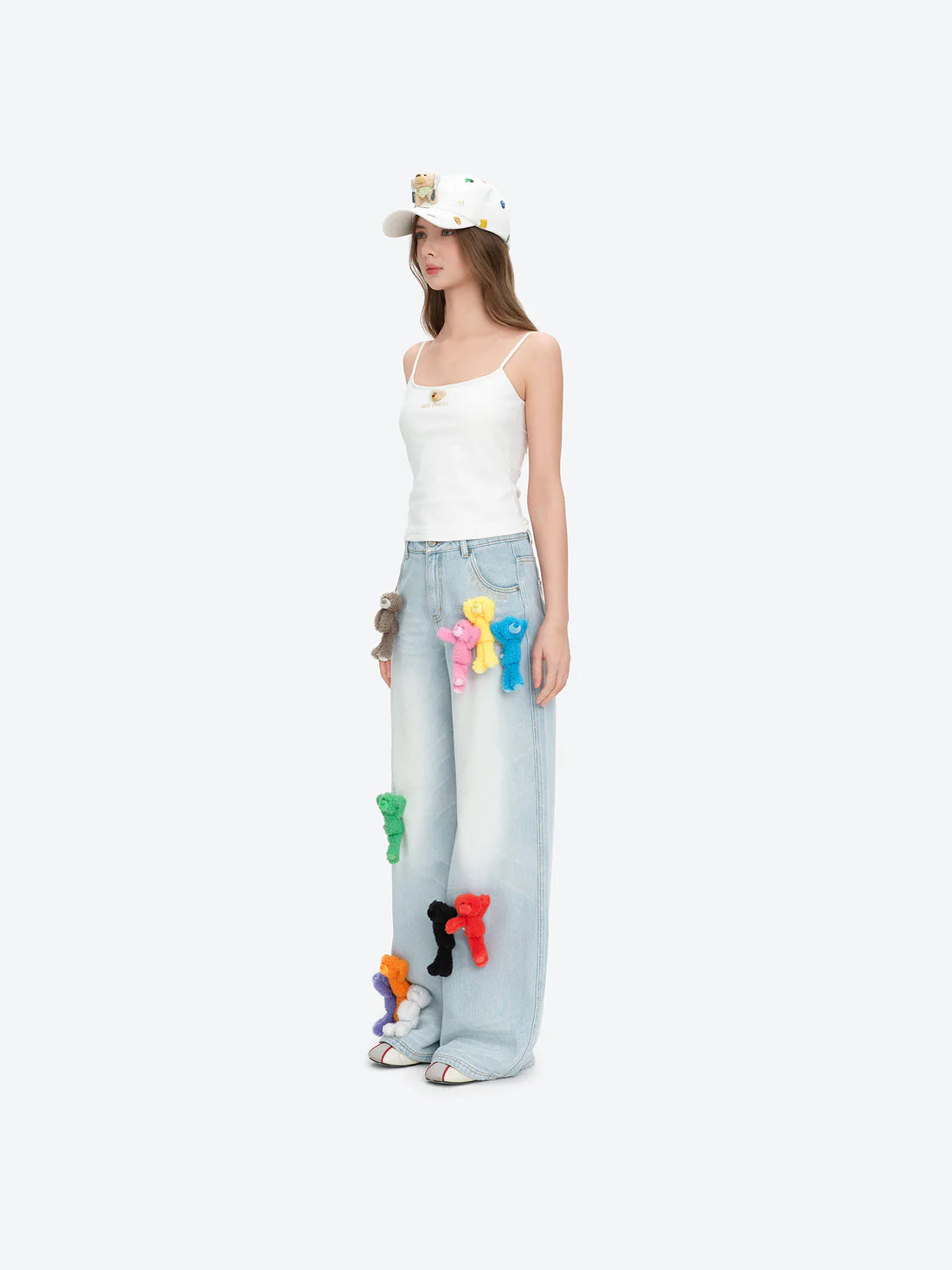 13DE MARZO Colorful All-Over Bear Print Jeans Blue