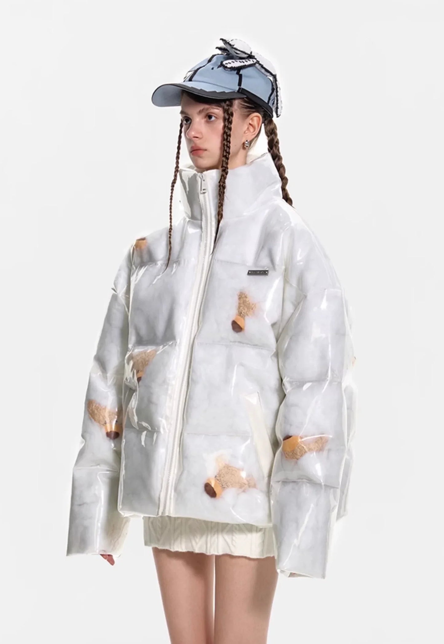 13DE MARZO BEAR ICON TRANSPARENCY DOWN JACKET WHITE