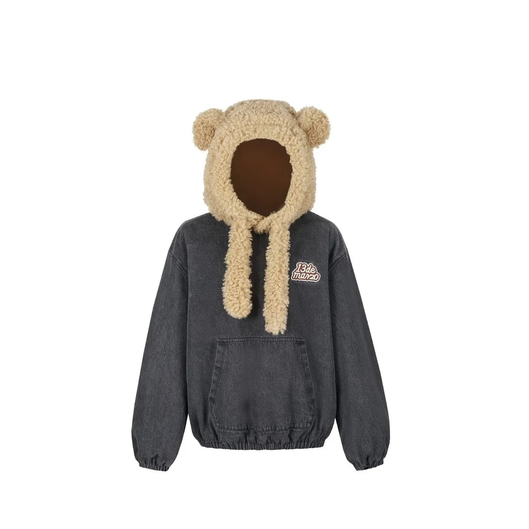 13DE MARZO BEAR SET PADDED HOODIE BLACK