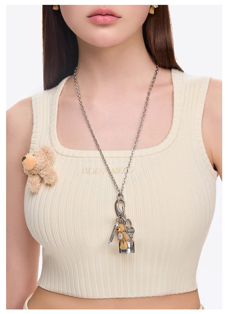 13DE MARZO Extremely complex plush bear pendant Necklace