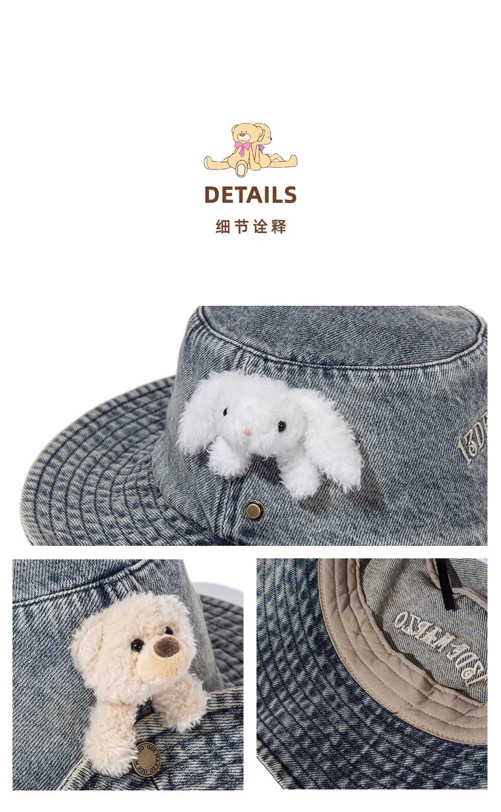 13DE MARZO Reversible Denim Bucket Hat(Dark Blue)