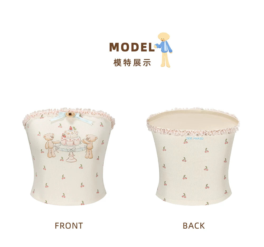 13DE MARZO All-Over Cherry Bear Print Tiered Bustier Yellow