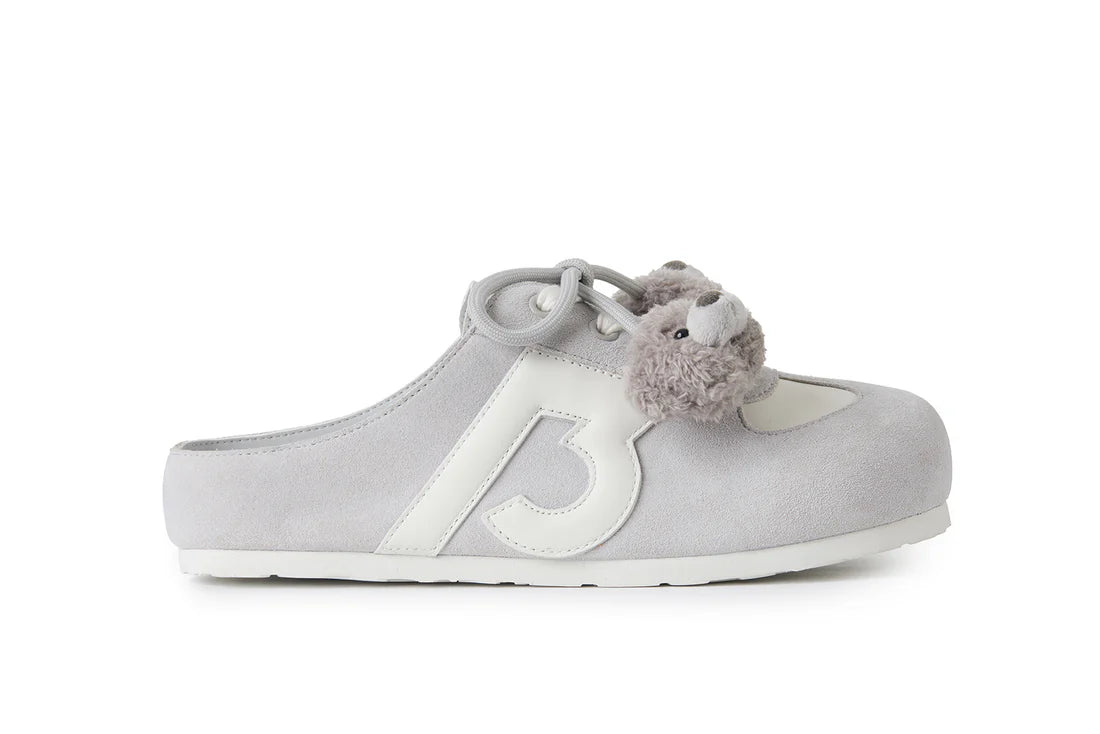 13DE MARZO Plush Bear Mules Grey
