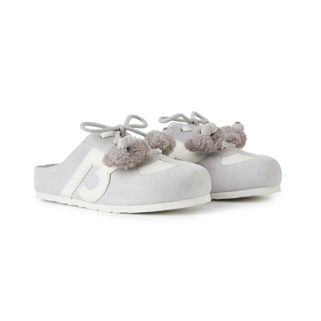13DE MARZO Plush Bear Mules Grey
