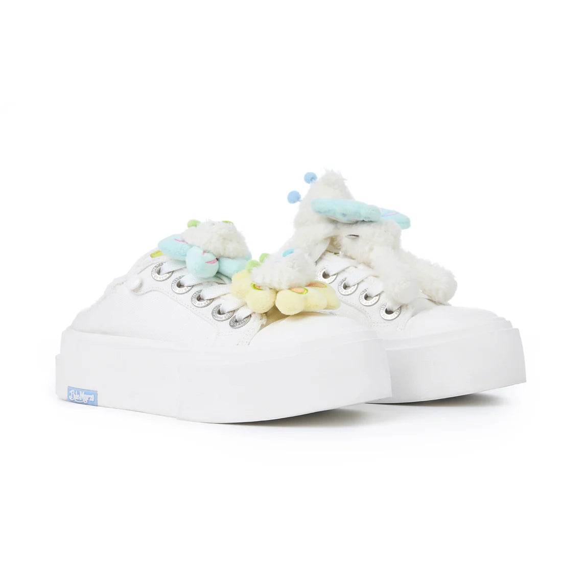 13DE MARZO Floral Butterfly Bear Backless Shoes White
