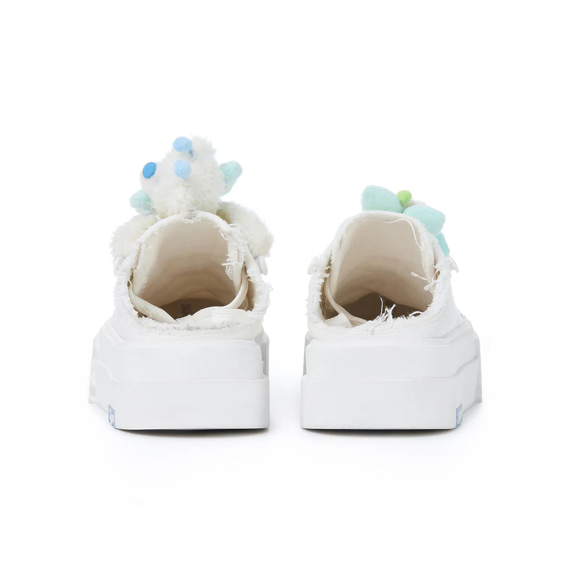 13DE MARZO Floral Butterfly Bear Backless Shoes White