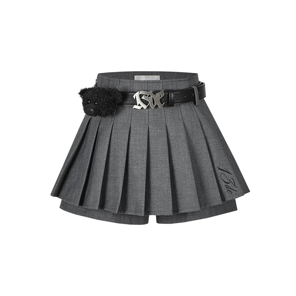 13DE MARZO HIGH WAIST BELT PLEATED SKIRT SHORTS GREY