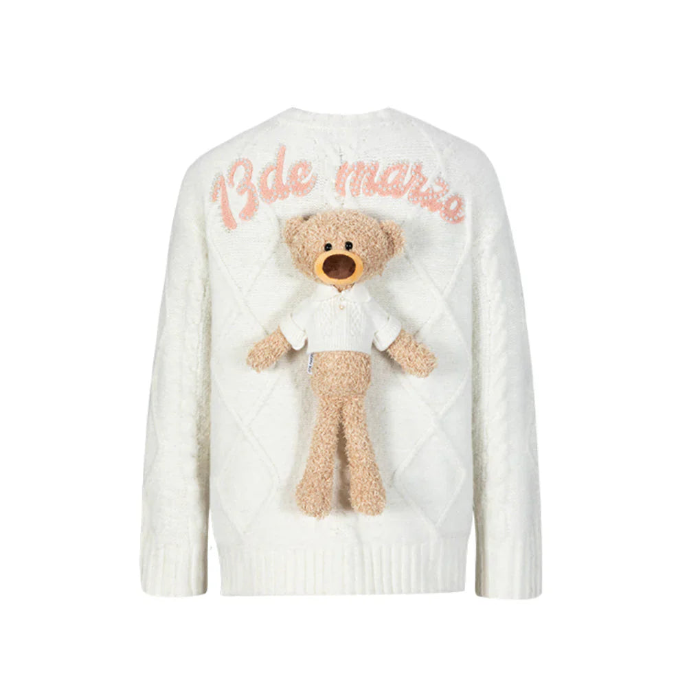 13DE MARZO DOOZOO PEARL EMBROIDERY CARDIGAN WHITE