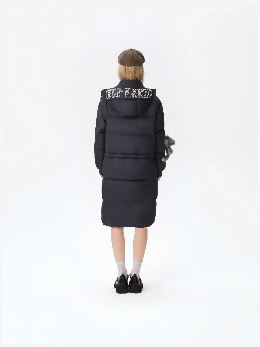 13DE MARZO Base Bear Long Down Jacket Black