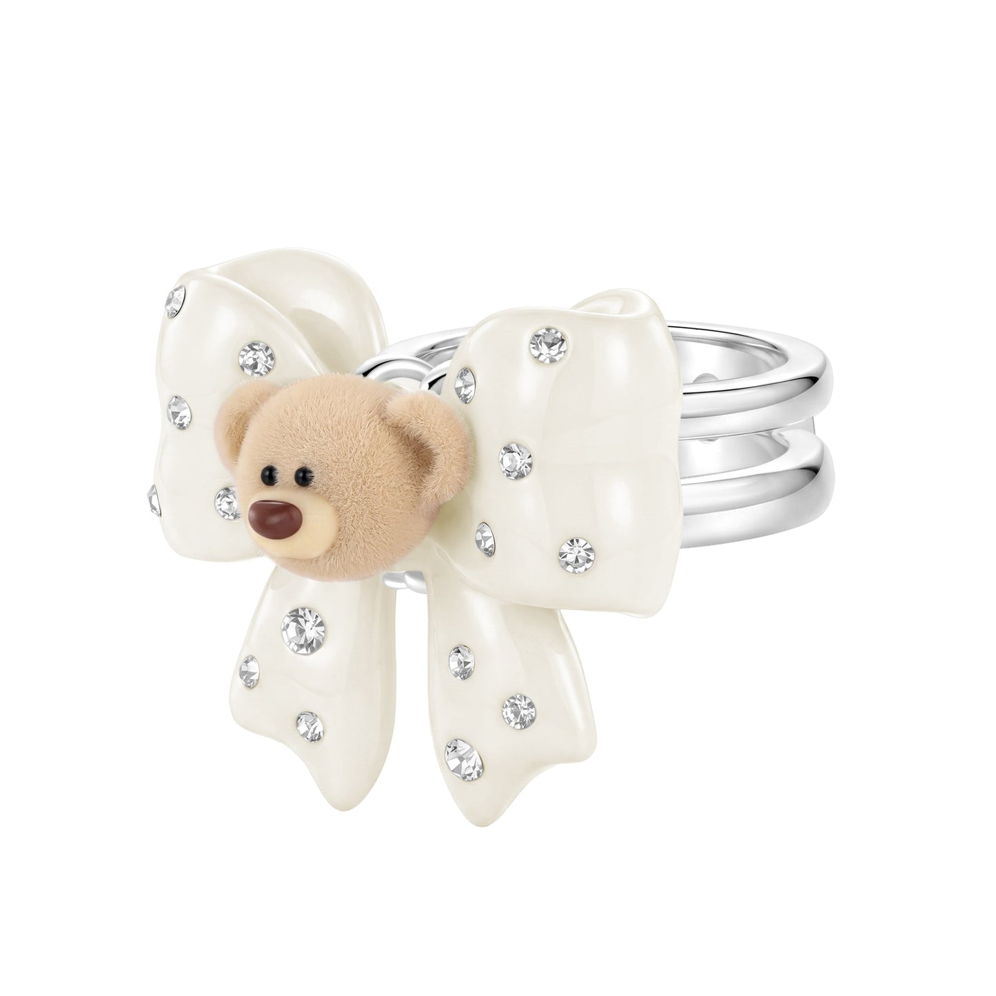 13DE MARZO Mini Bear Bow Ring White