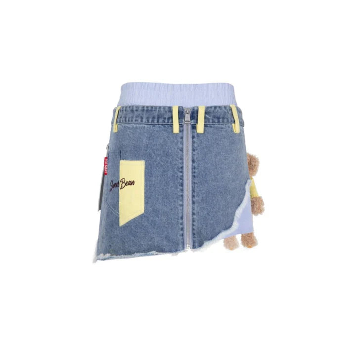 13 DE MARZO SWEAT BEAN BEAR ZIPPED DENIM SKIRT