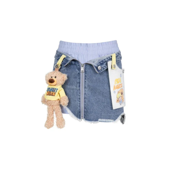 13 DE MARZO SWEAT BEAN BEAR ZIPPED DENIM SKIRT
