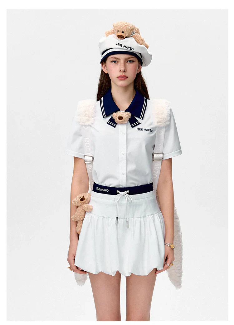 13DE MARZO Bear Sailor Bud Skirt WHITE