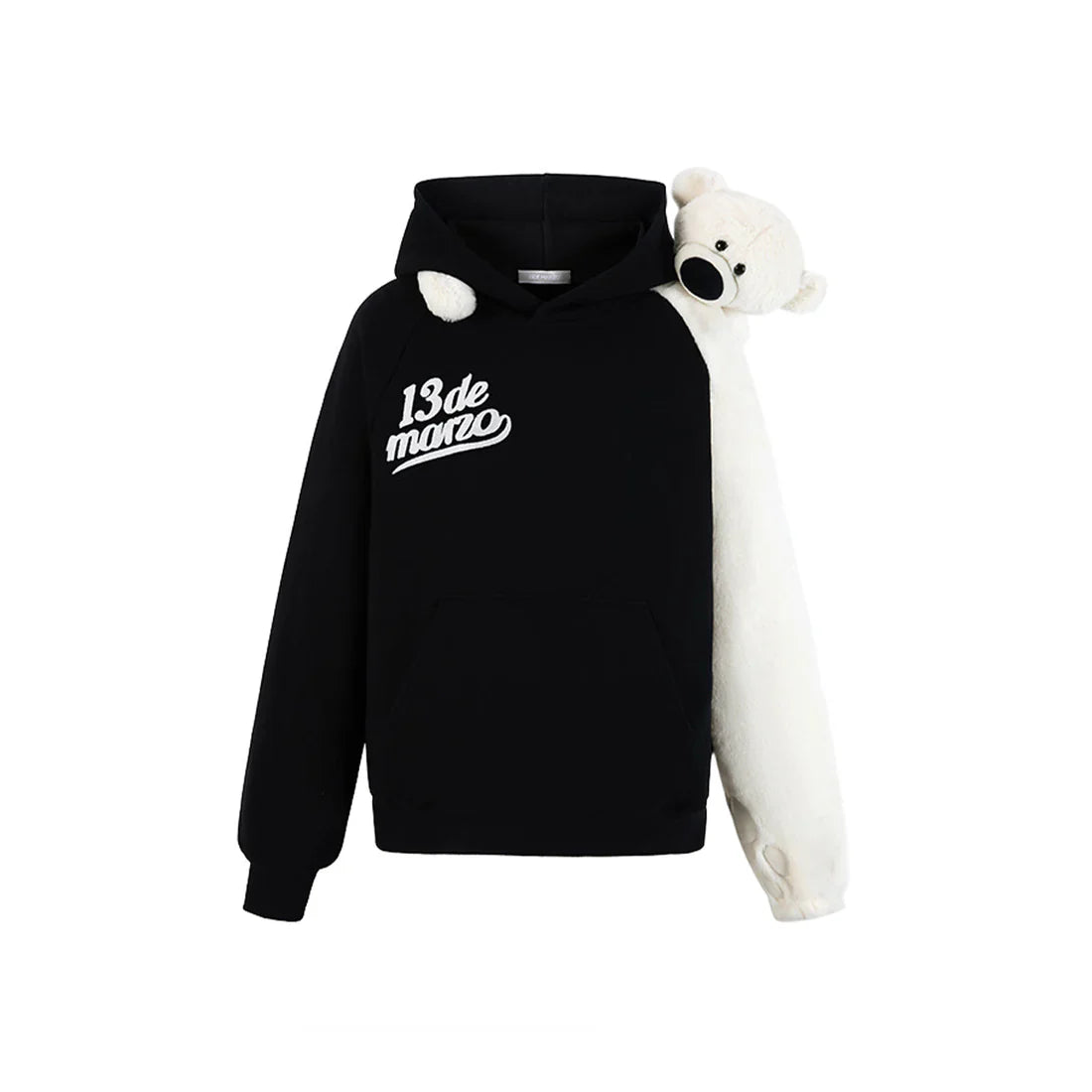 13DE MARZO PLUSH BEAR COLOR BLOCKED RAGLAN HOODIE BLACK
