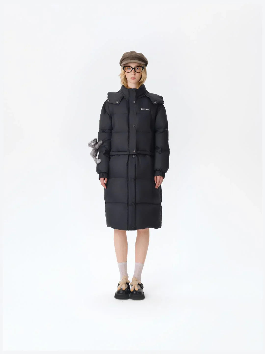 13DE MARZO Base Bear Long Down Jacket Black