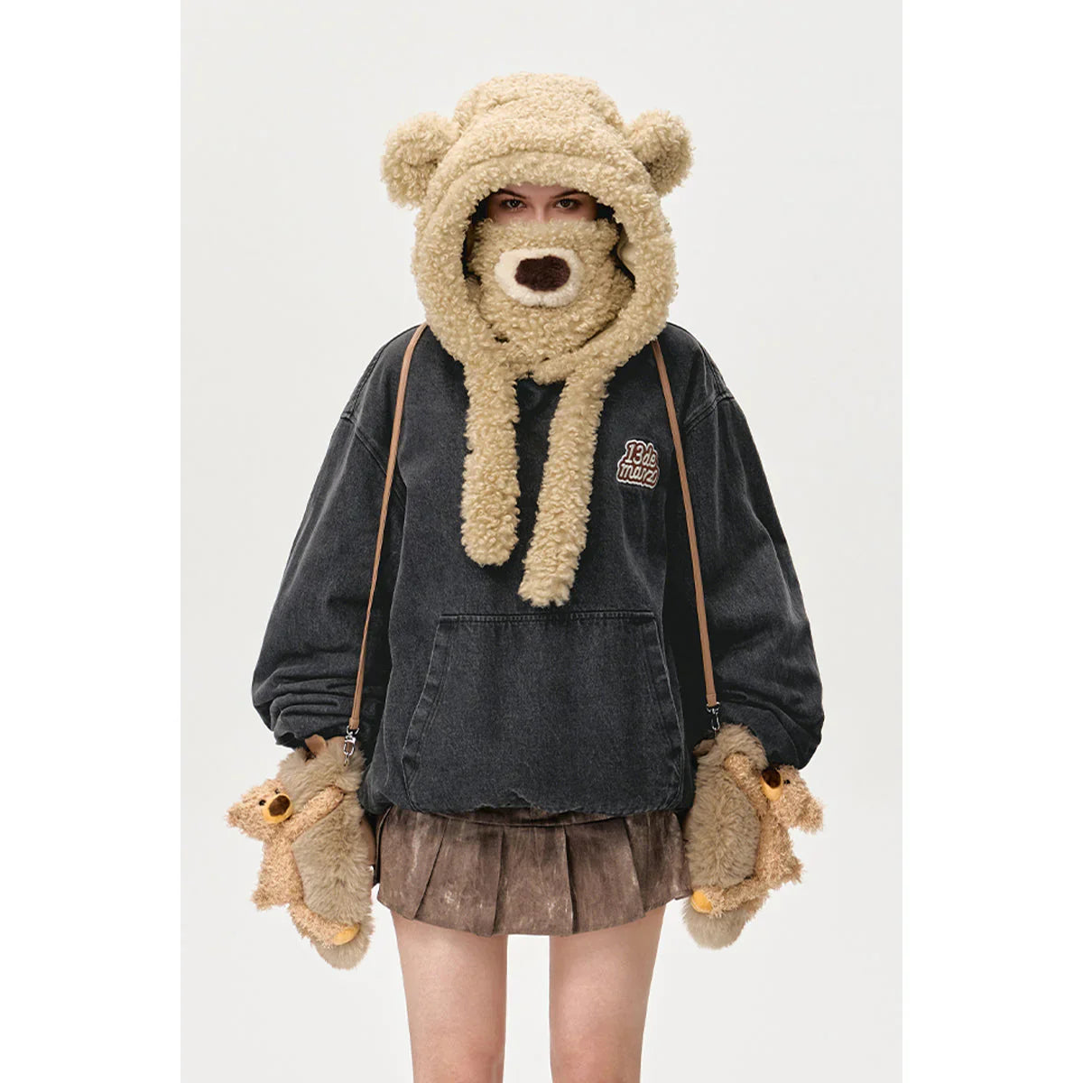13DE MARZO BEAR SET PADDED HOODIE BLACK