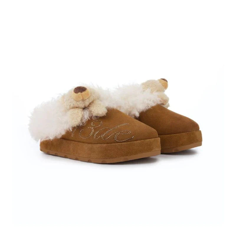 13DE MARZO Logo Fuzzy Snow Slippers Khaki