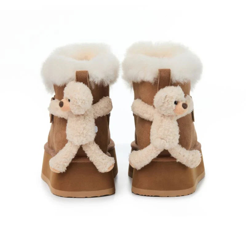 13DE MARZO Bear Plush Snow Boots Khaki